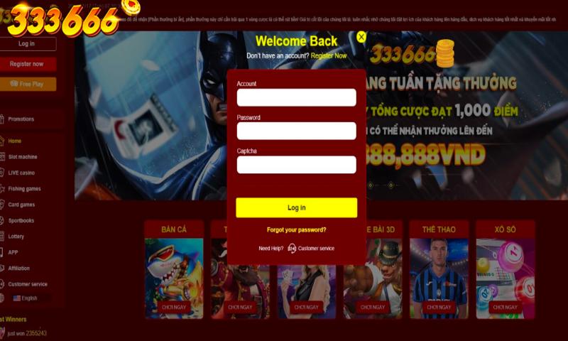 Đăng nhập thông qua app 333666