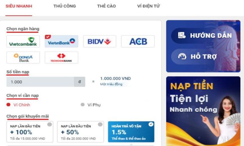 Điểm qua các hình thức nạp tiền 333666 phổ biến