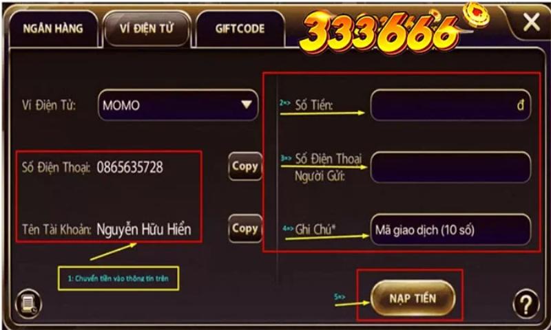 Nhập thông tin theo yêu cầu của nhà cái 333666