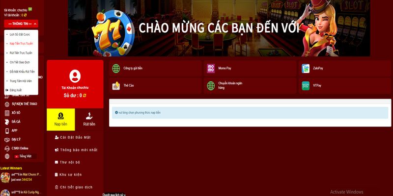 Chọn rút tiền qua tài khoản ngân hàng
